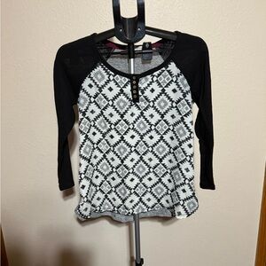 Rewind Black and White Patterned Long Sleeve Top